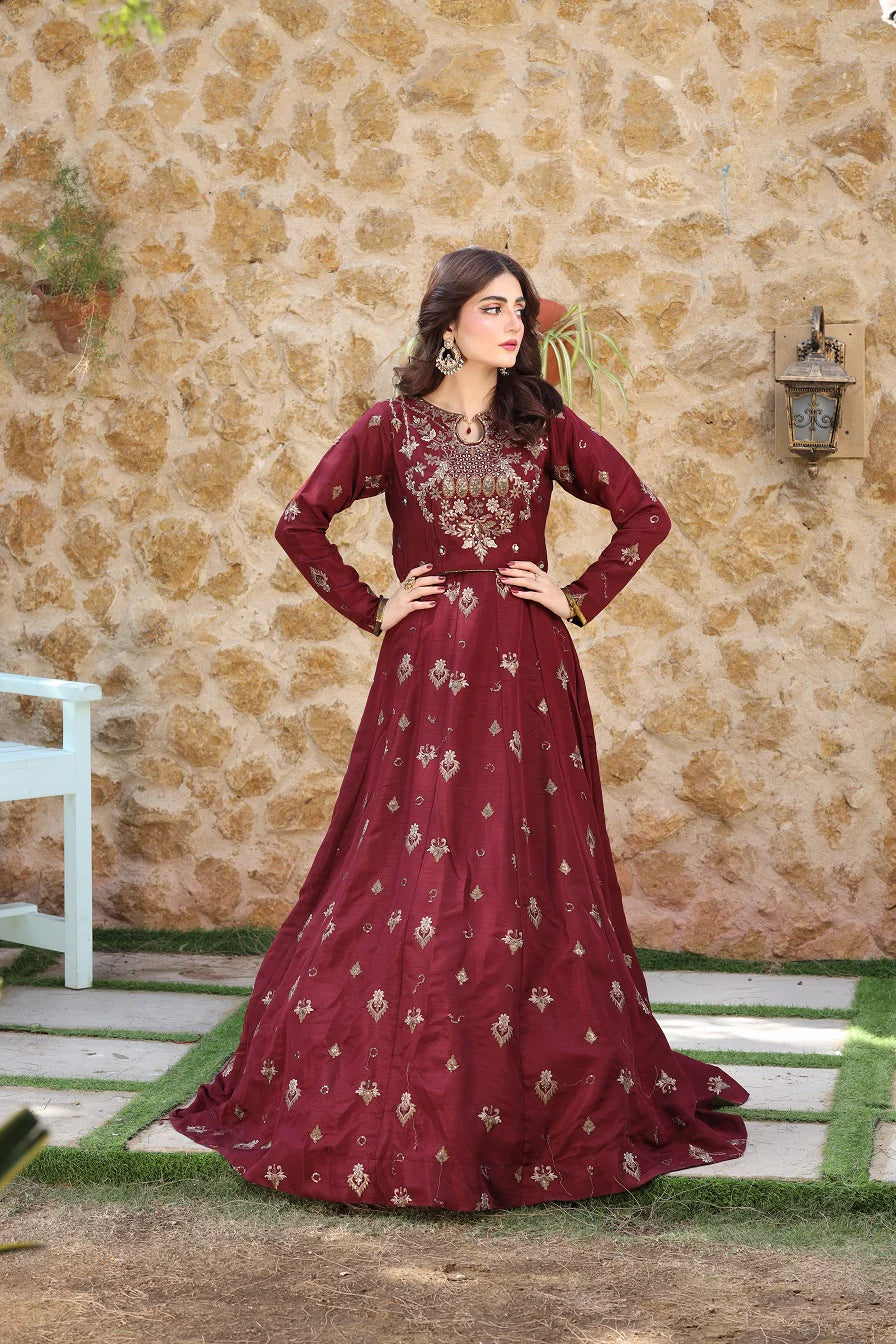 3 Piece NF-6099 Mahroon Lahanga Choli Stitched