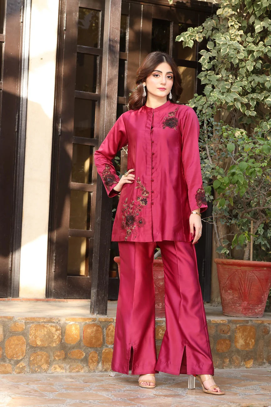 3 Piece NF-6170 Margenta Silk 3pc Stitched Suit