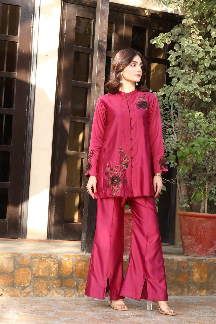 3 Piece NF-6170 Margenta Silk 3pc Stitched Suit