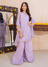 Lavender Crinkle Embroidered 3 Piece Suit
