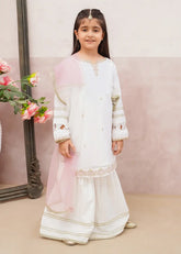 3 Piece White Chiffon Embroidered Gharara