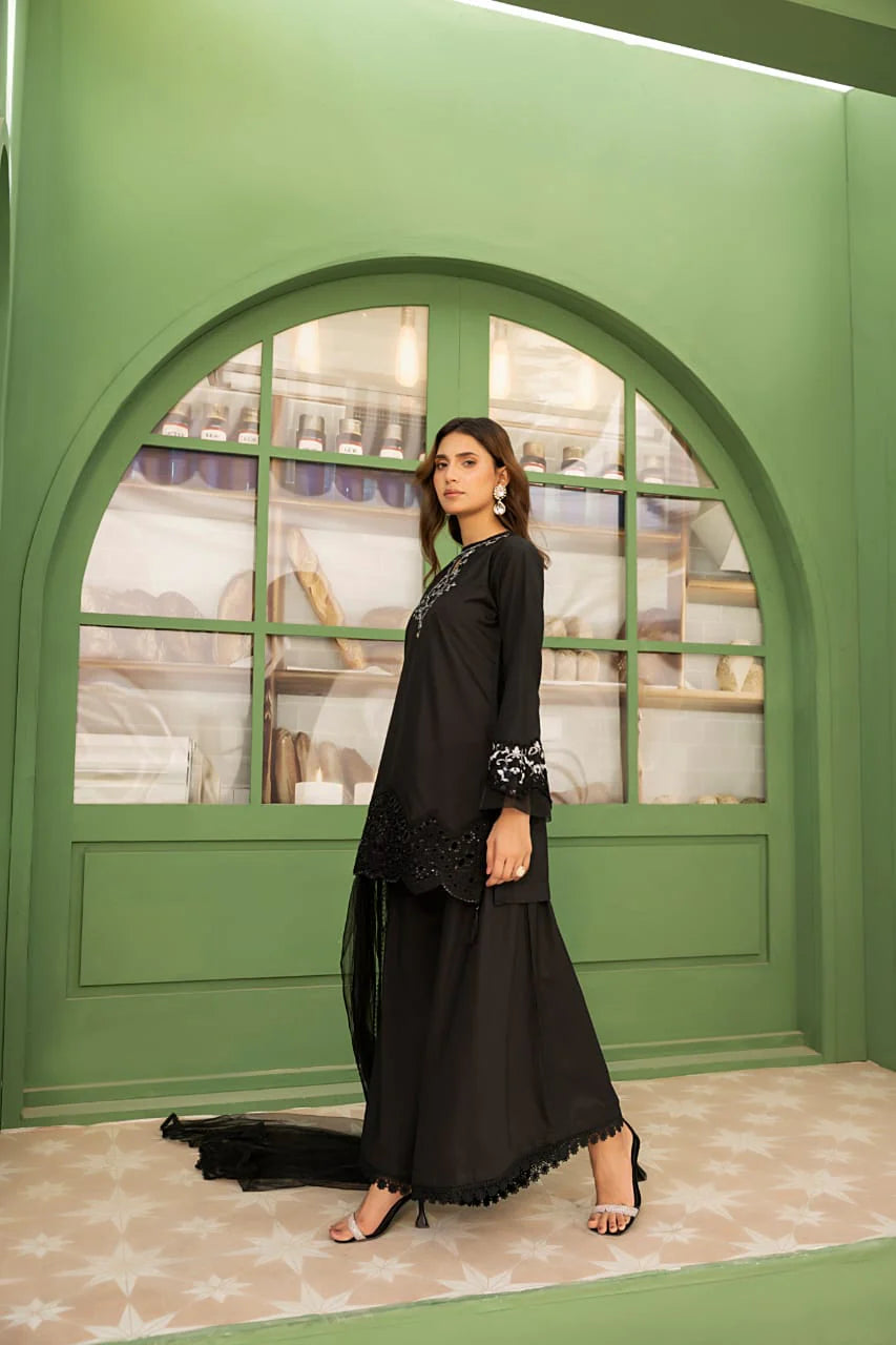 NF-5946 Black Silk Embroidered | Stitched Suit