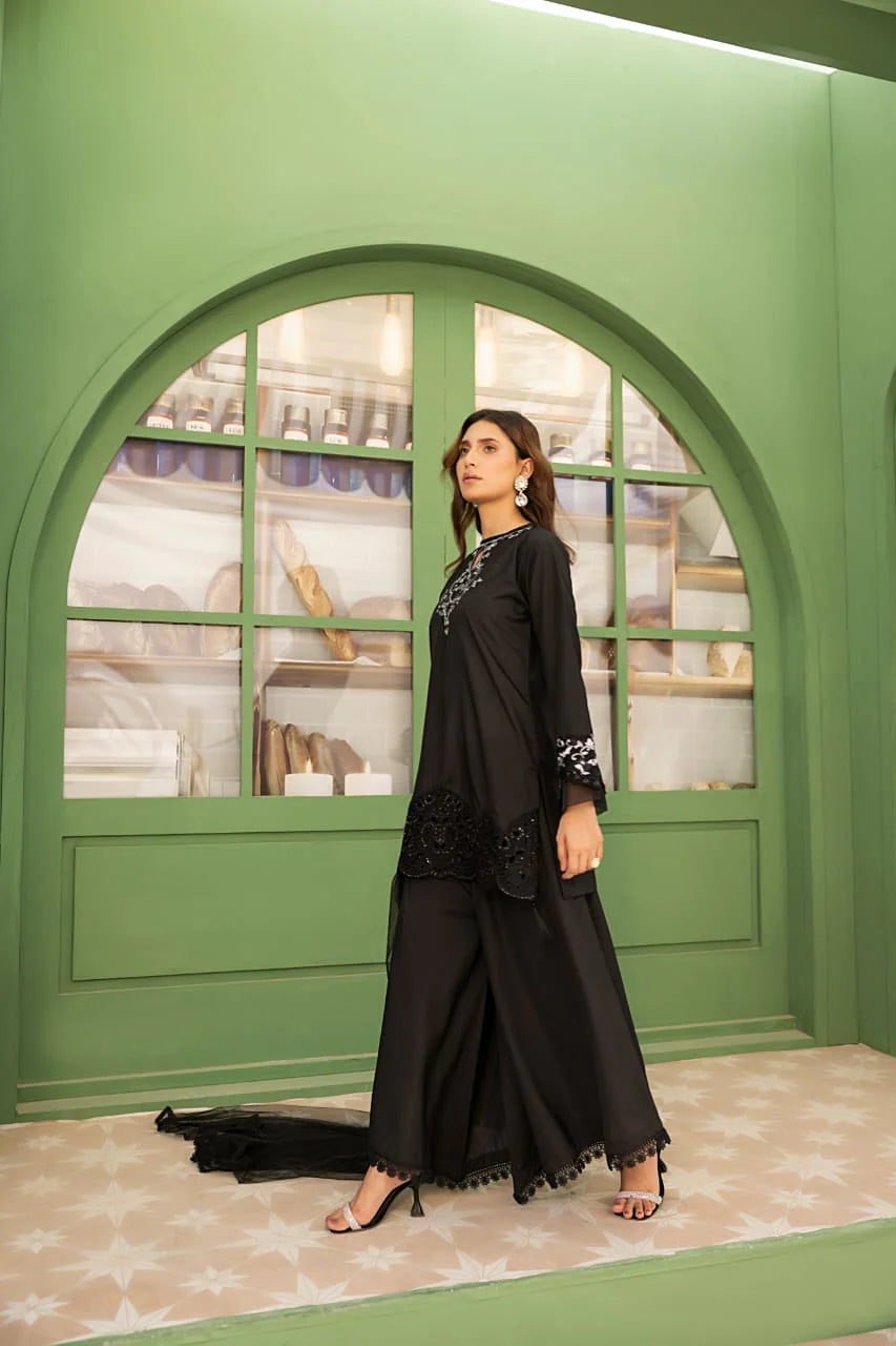 NF-5946 Black Silk Embroidered | Stitched Suit