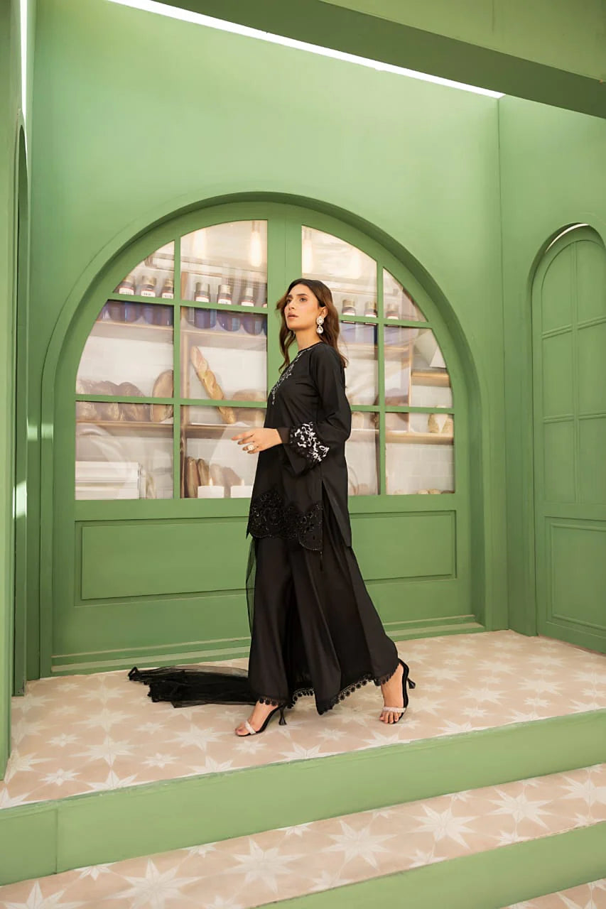 NF-5946 Black Silk Embroidered | Stitched Suit