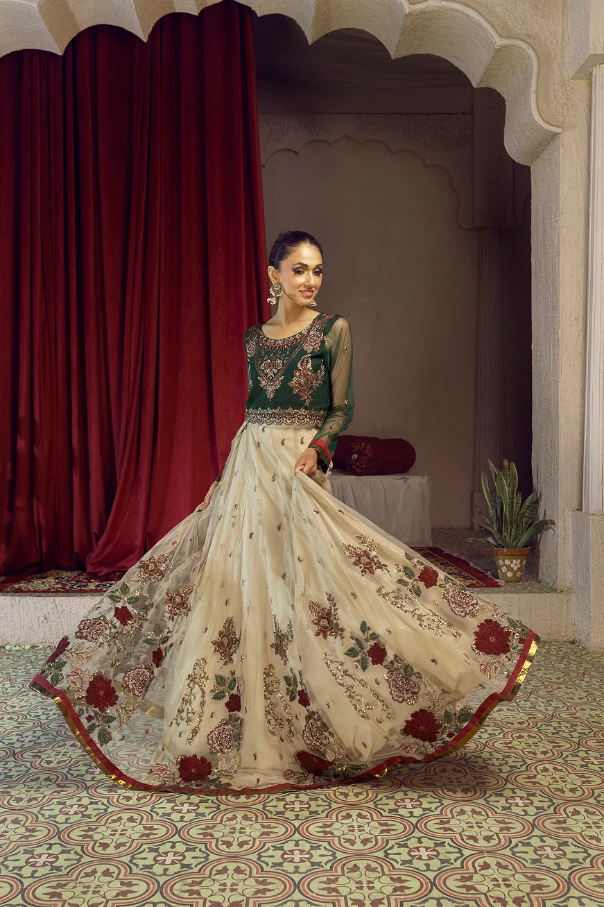 NF-6183 Green & Beige Net Embroidered Lehenga Choli