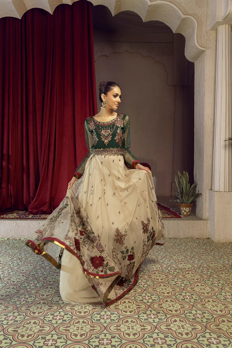 NF-6183 Green & Beige Net Embroidered Lehenga Choli