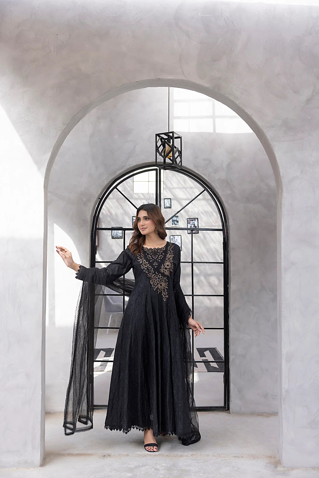 NF-6331 Black Embroidered Stitched Frock