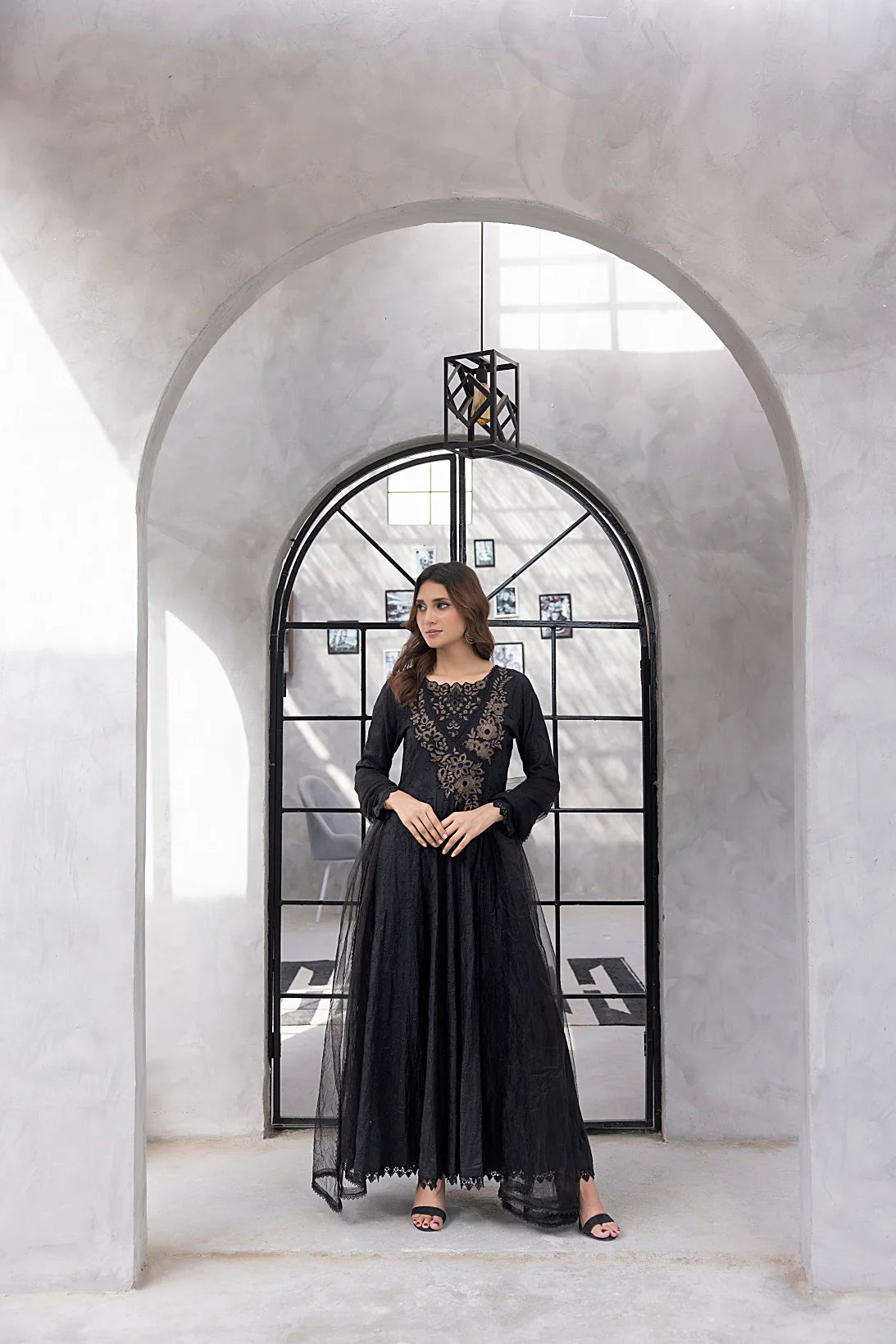 NF-6331 Black Embroidered Stitched Frock