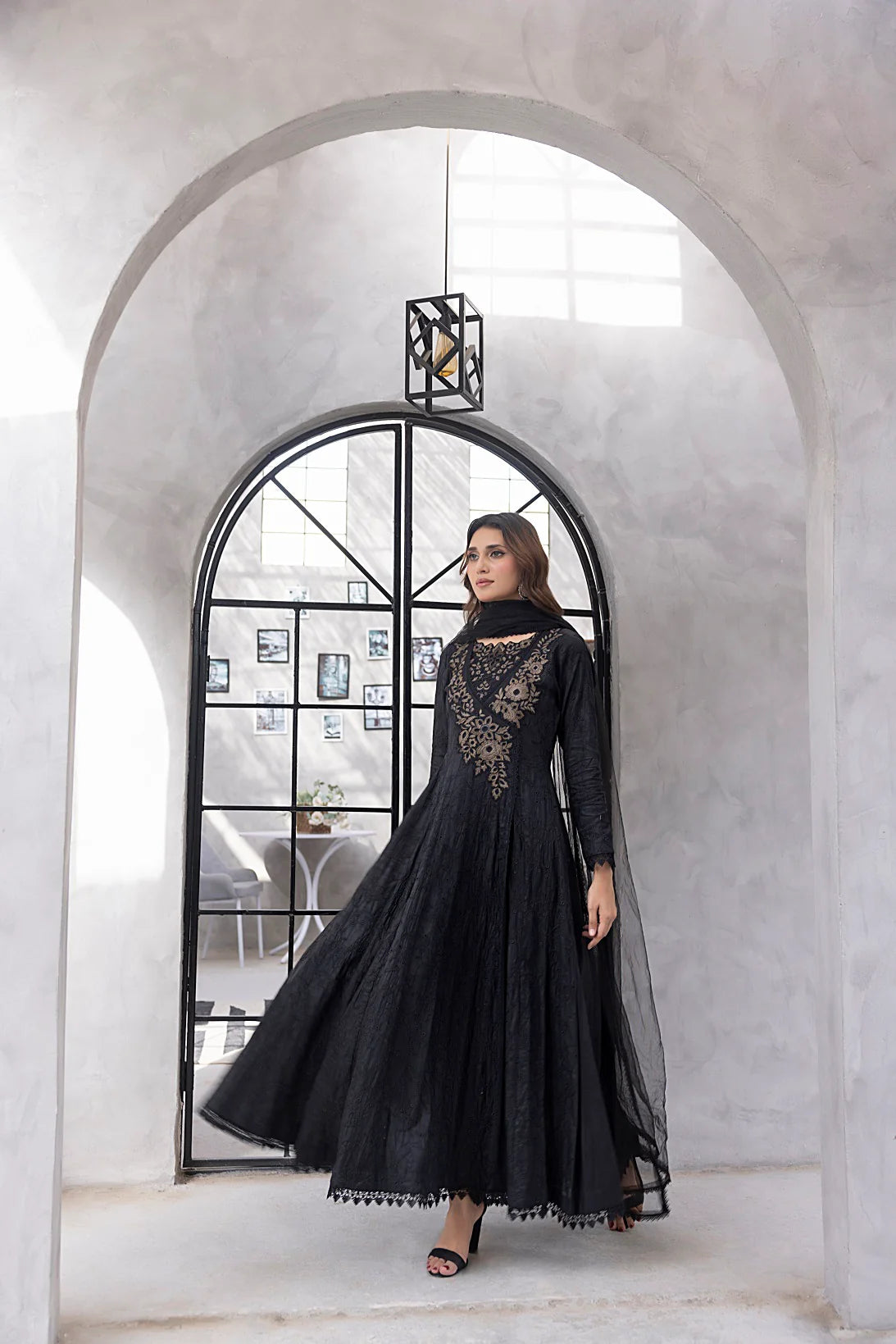 NF-6331 Black Embroidered Stitched Frock
