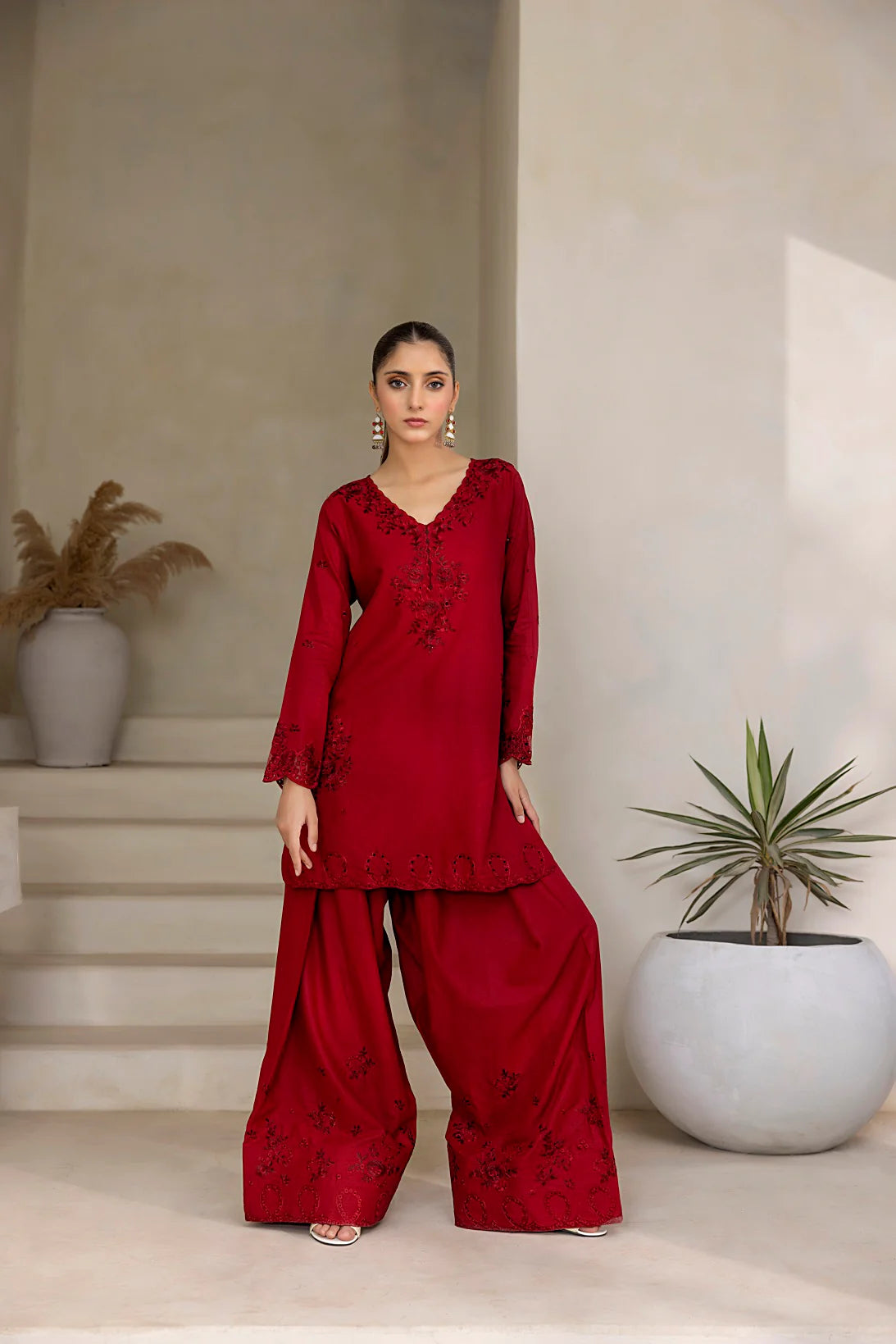 NF-6507 Red Lawn Farshi | Stitched Suit