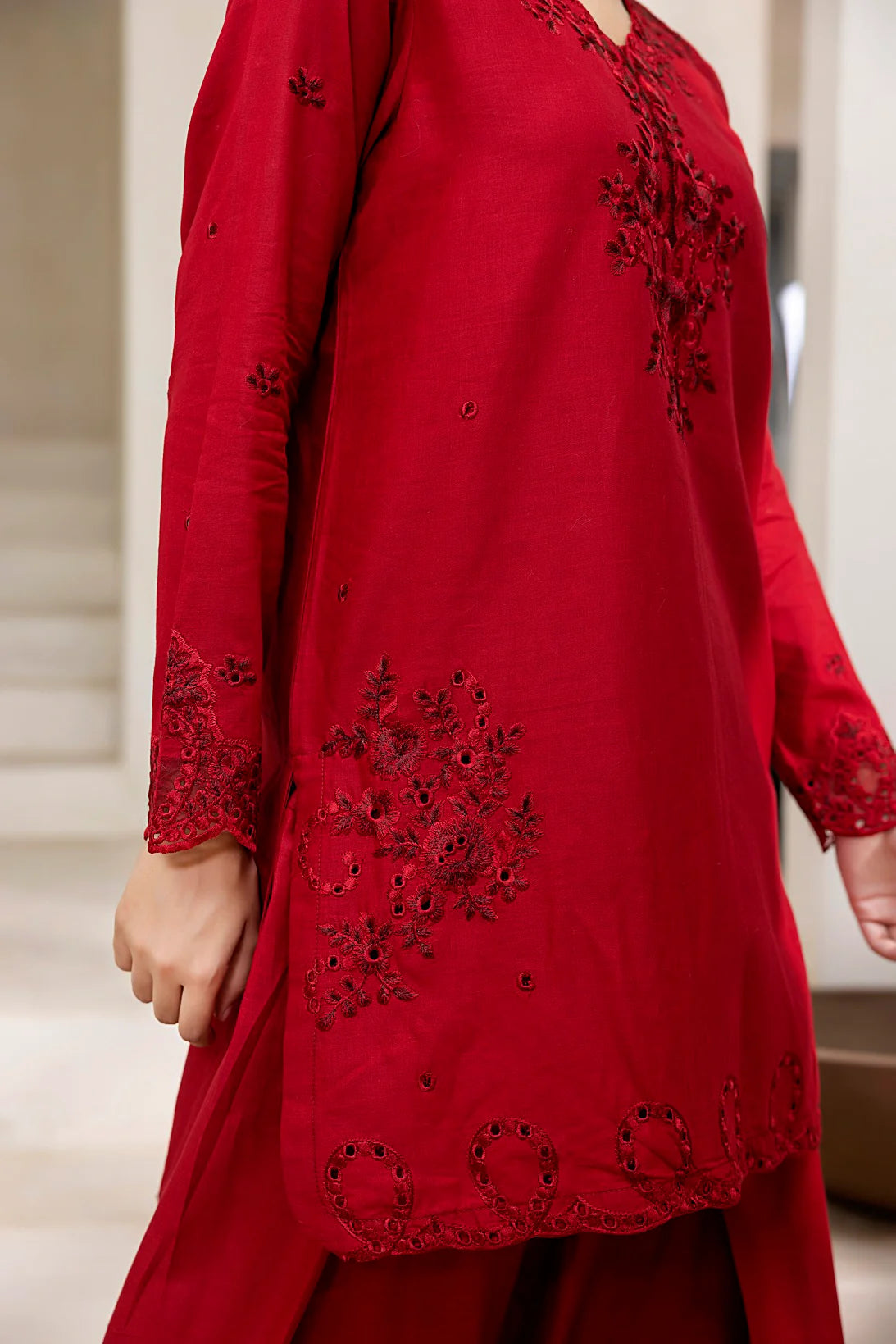 NF-6507 Red Lawn Farshi | Stitched Suit
