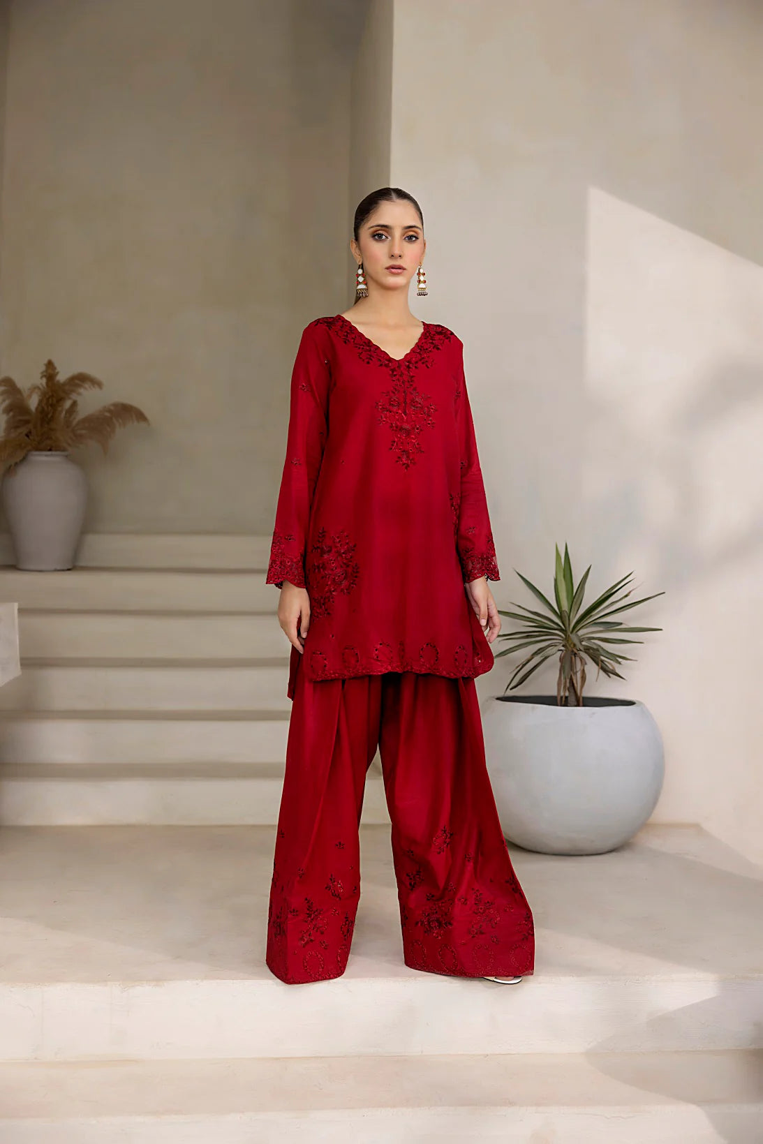 NF-6507 Red Lawn Farshi | Stitched Suit