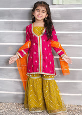 3 Piece Rawsilk Embroidered Gharara