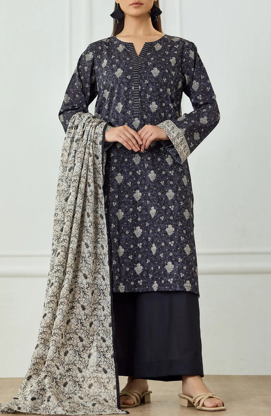3 PIECE | PRINTED | LAWN SHIRT | OTL-25-508/U BLACK