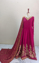 Magenta Block Print Dress with Banarsi Dupatta