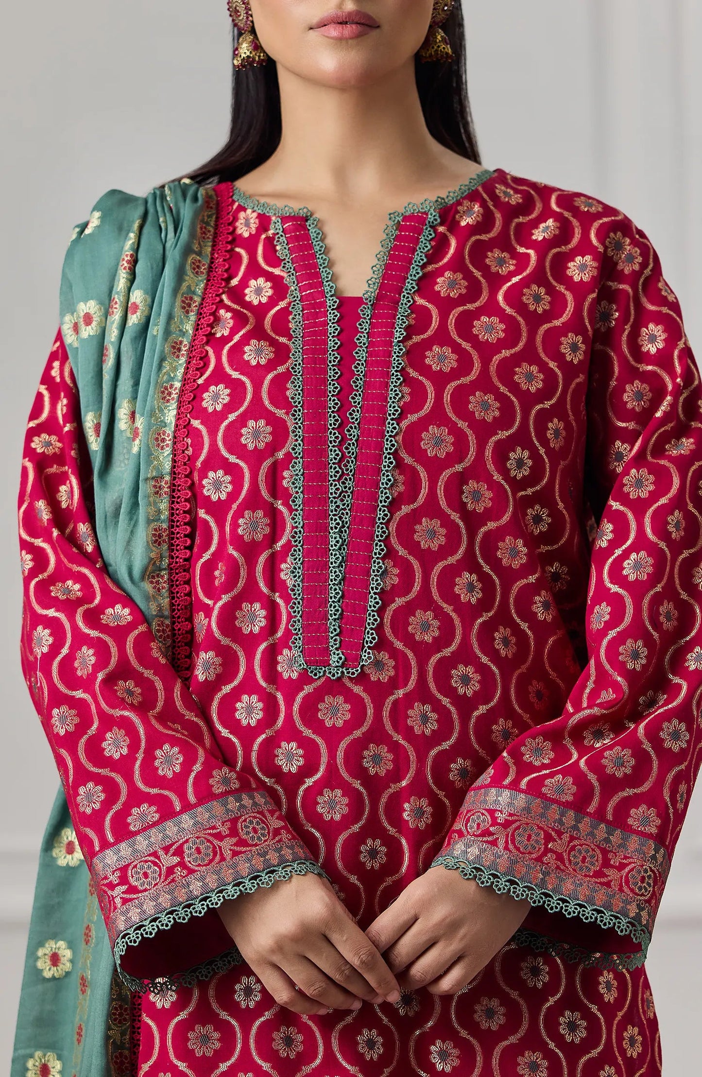 3 PIECE | PRINTED LAWN JACQUARD | OTL-25-410