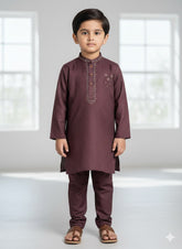 Maroon embroidered kurta trouser boys