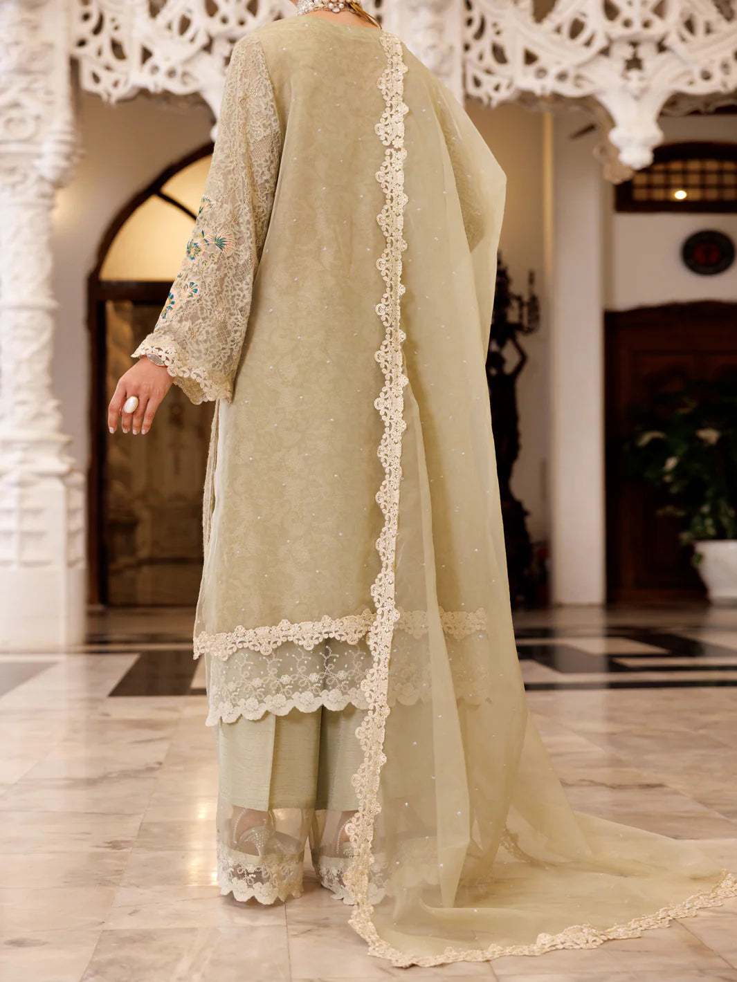 AL-3PS-LS-507 – Pistachio Green Poly Schiffli Formal