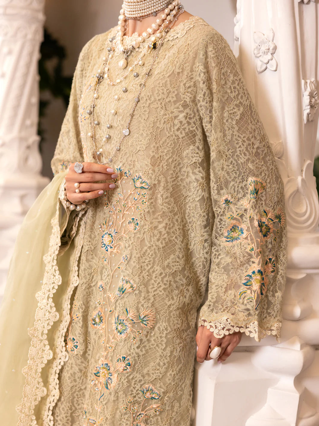 AL-3PS-LS-507 – Pistachio Green Poly Schiffli Formal