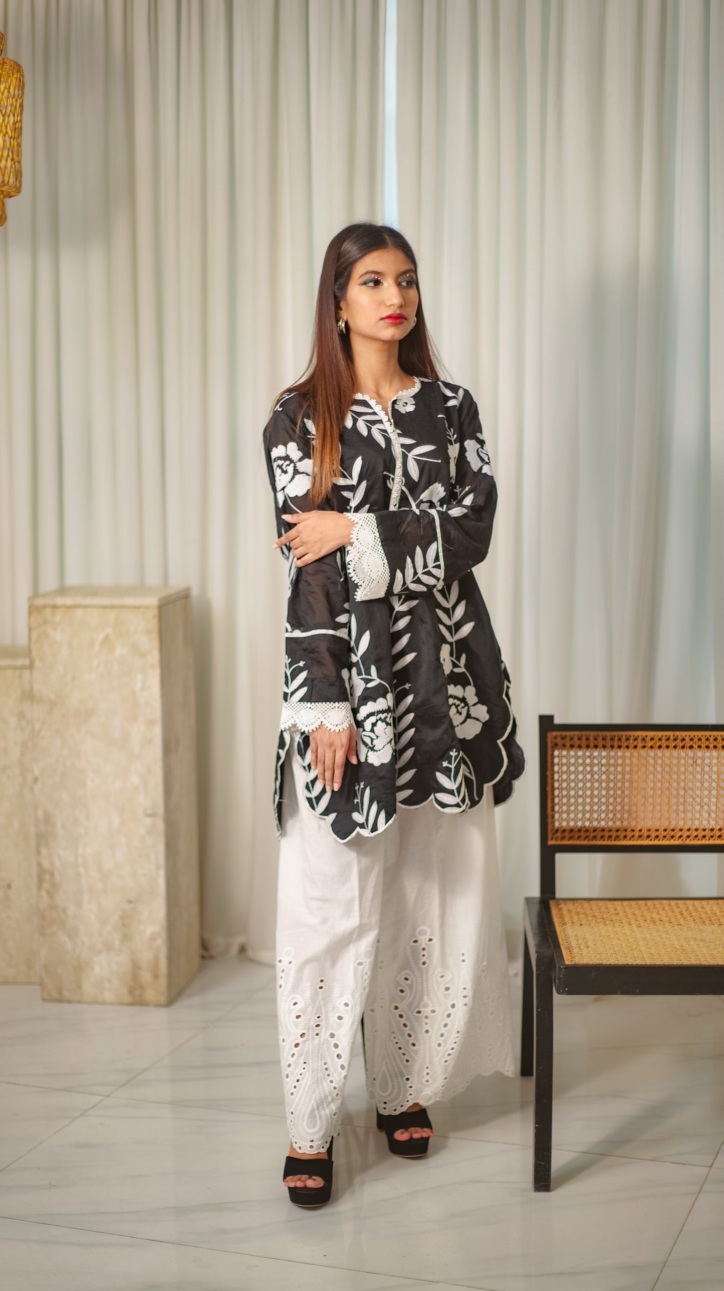 MSP 206 - Black And White 2-Piece Embroidered Set