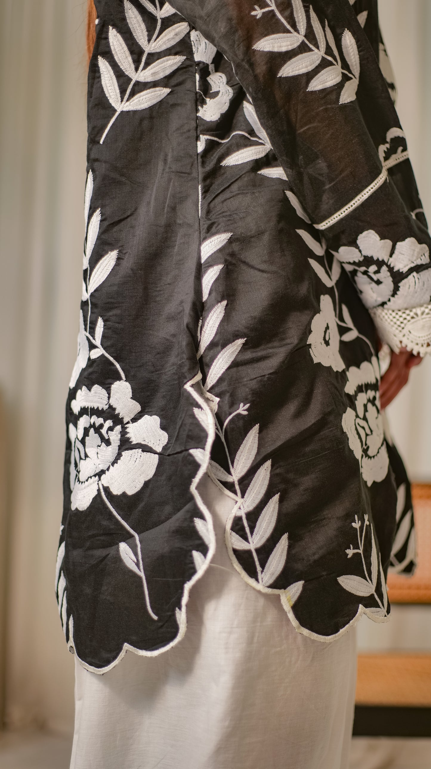 MSP 206 - Black And White 2-Piece Embroidered Set