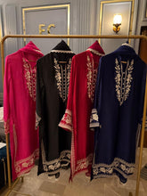 Embroidered China Silk 3-Piece Suite - Elegant Long-Line Silhouette