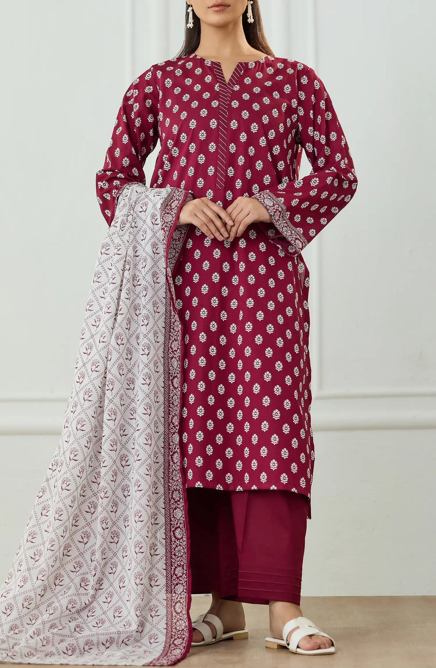3 PIECE | PRINTED | LAWN SHIRT | OTL-25-482/U MAROON