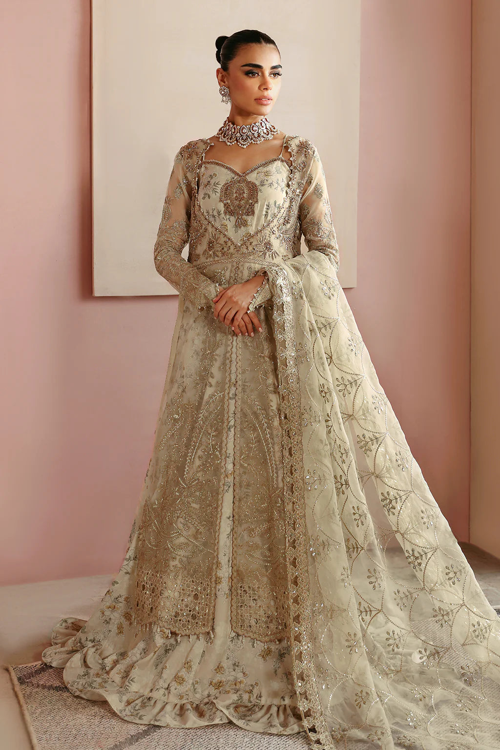 E-202 | Embroidered Organza Gown with Dupatta 2XL / Sleeves with quarter Lining E-202 | Embroidered Organza Gown with Dupatta 2XL / Sleeves with quarter Lining