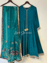 Teal Silk with Handpainted dupatta