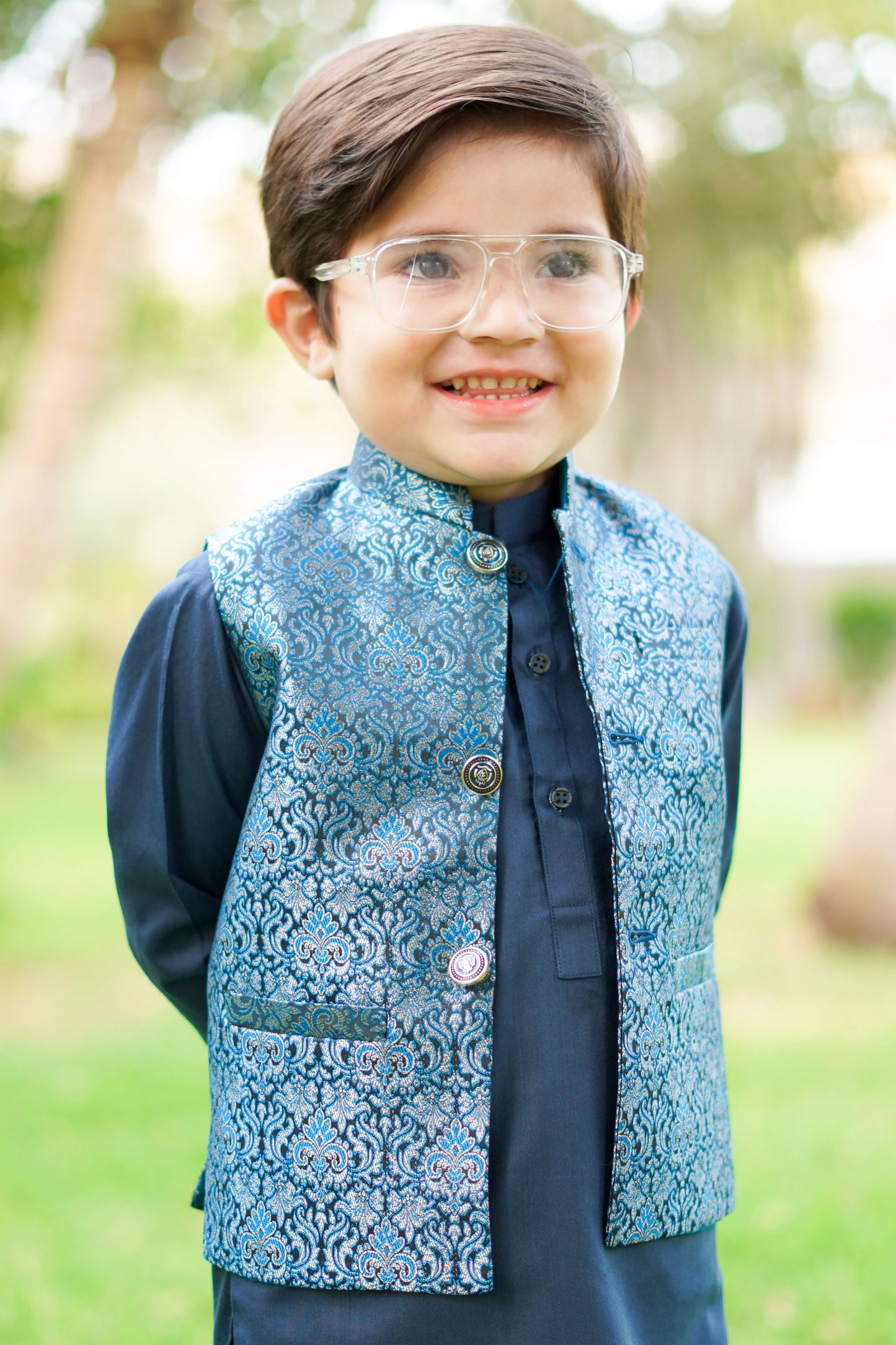 Metallic Blue Waistcoat Suit EW18