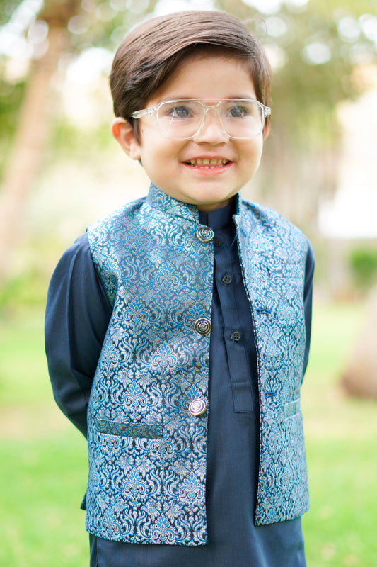 Metallic Blue Waistcoat Suit EW18