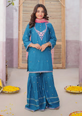 3 Piece Rawsilk Green Embroidered Gharara
