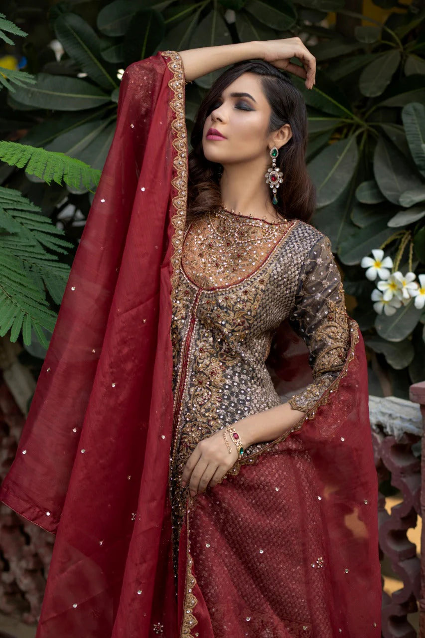NB-2794 Blue Embroidered Maisori | Stitched Dress