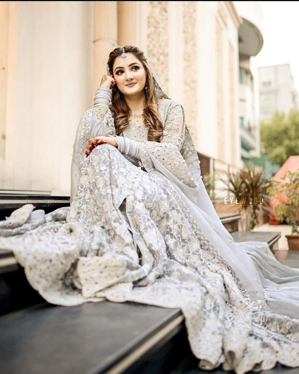 NB-2977 Silver Embroidered Maisori Maxi 3pc Stitched