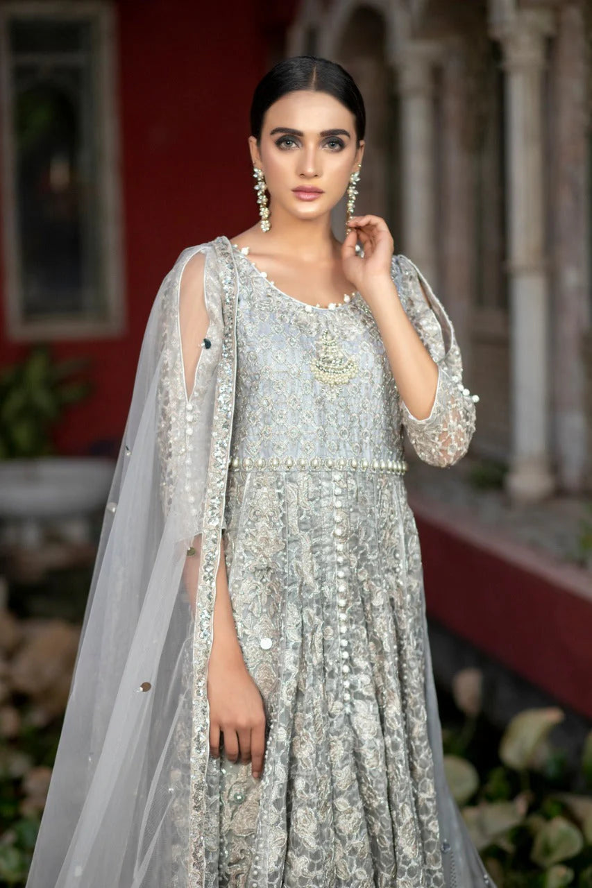 NB-2977 Silver Embroidered Maisori Maxi 3pc Stitched