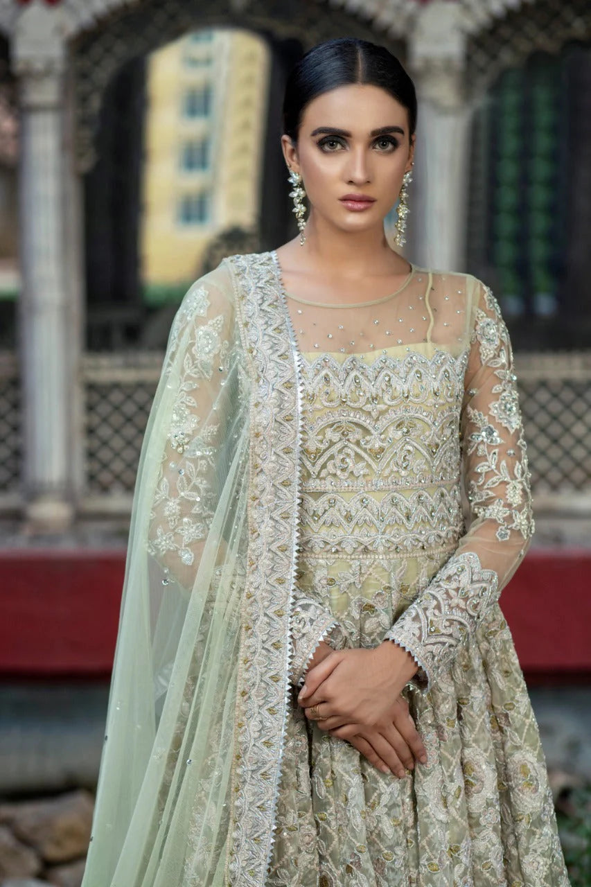 NB-2983 Mint Embroidered Maisori Anarkali 3pc Stitched