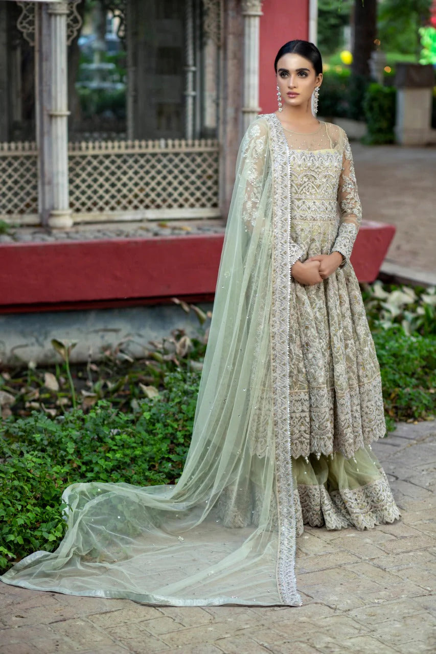 NB-2983 Mint Embroidered Maisori Anarkali 3pc Stitched
