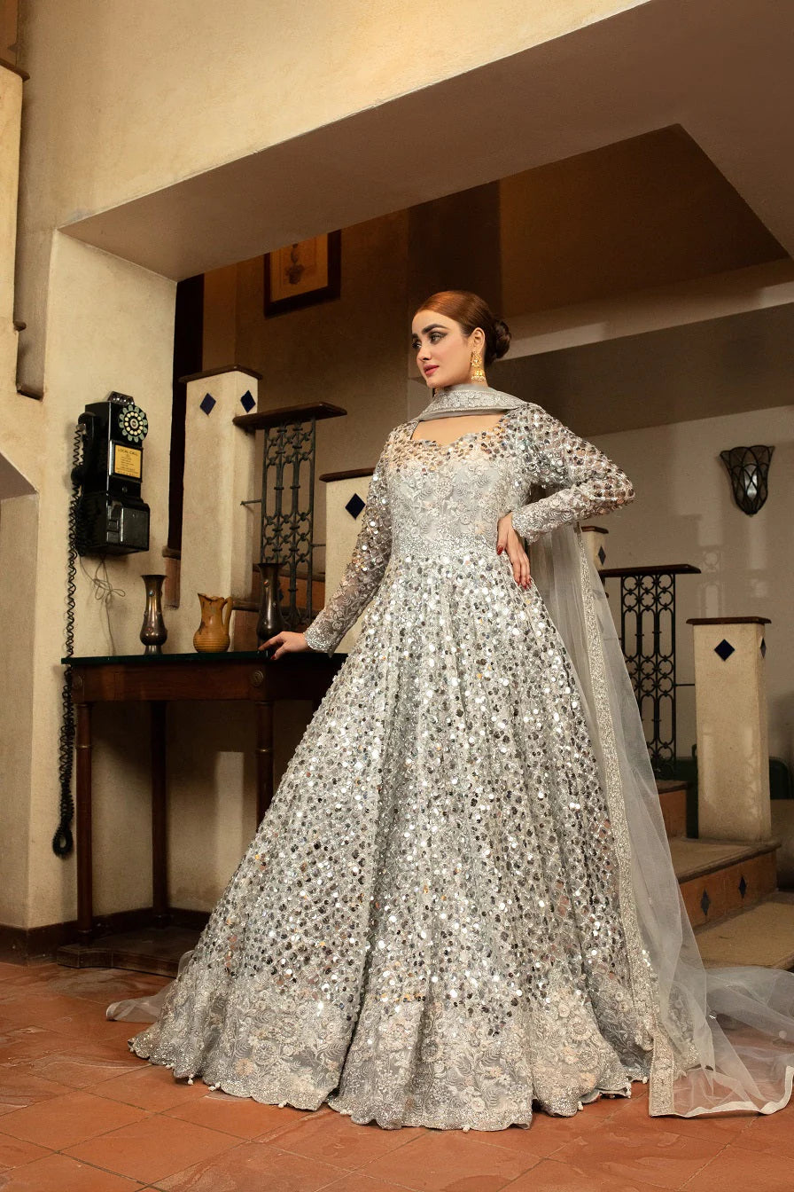 NB-5023 Silver Maisori Handworked Stitched Dress