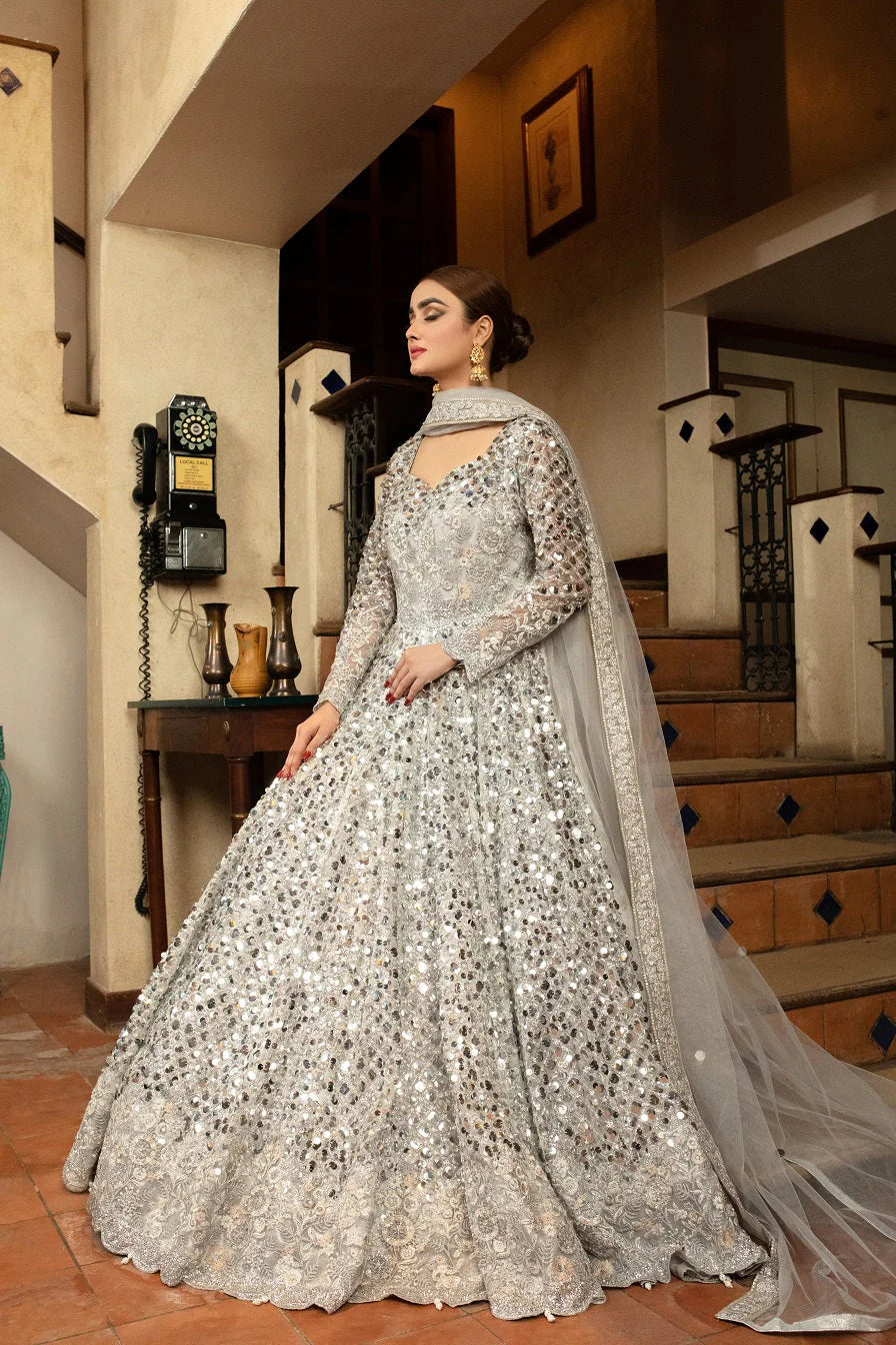 NB-5023 Silver Maisori Handworked Stitched Dress