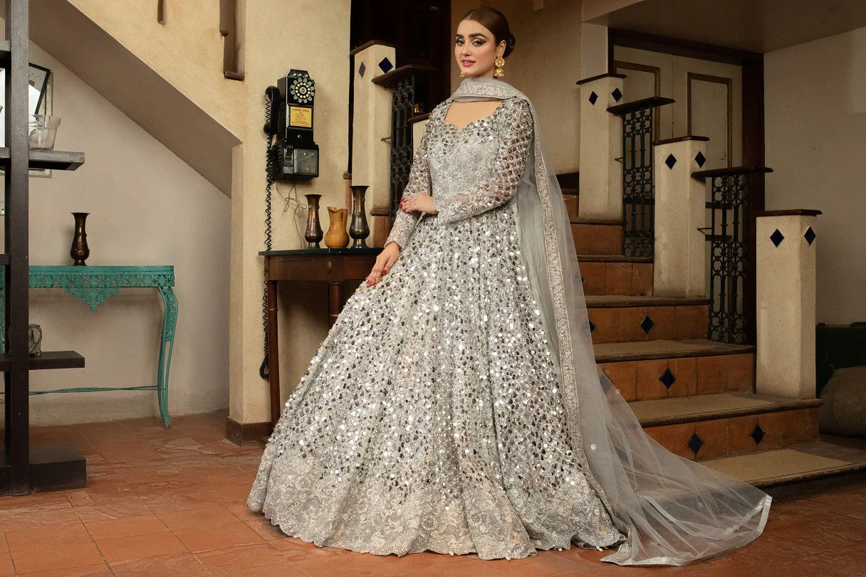 NB-5023 Silver Maisori Handworked Stitched Dress