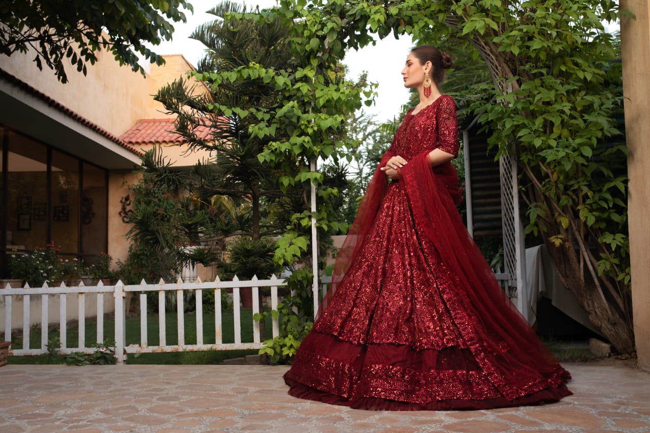 NB-5115 Red Sequins Embroidered 3pc Stitched Dress