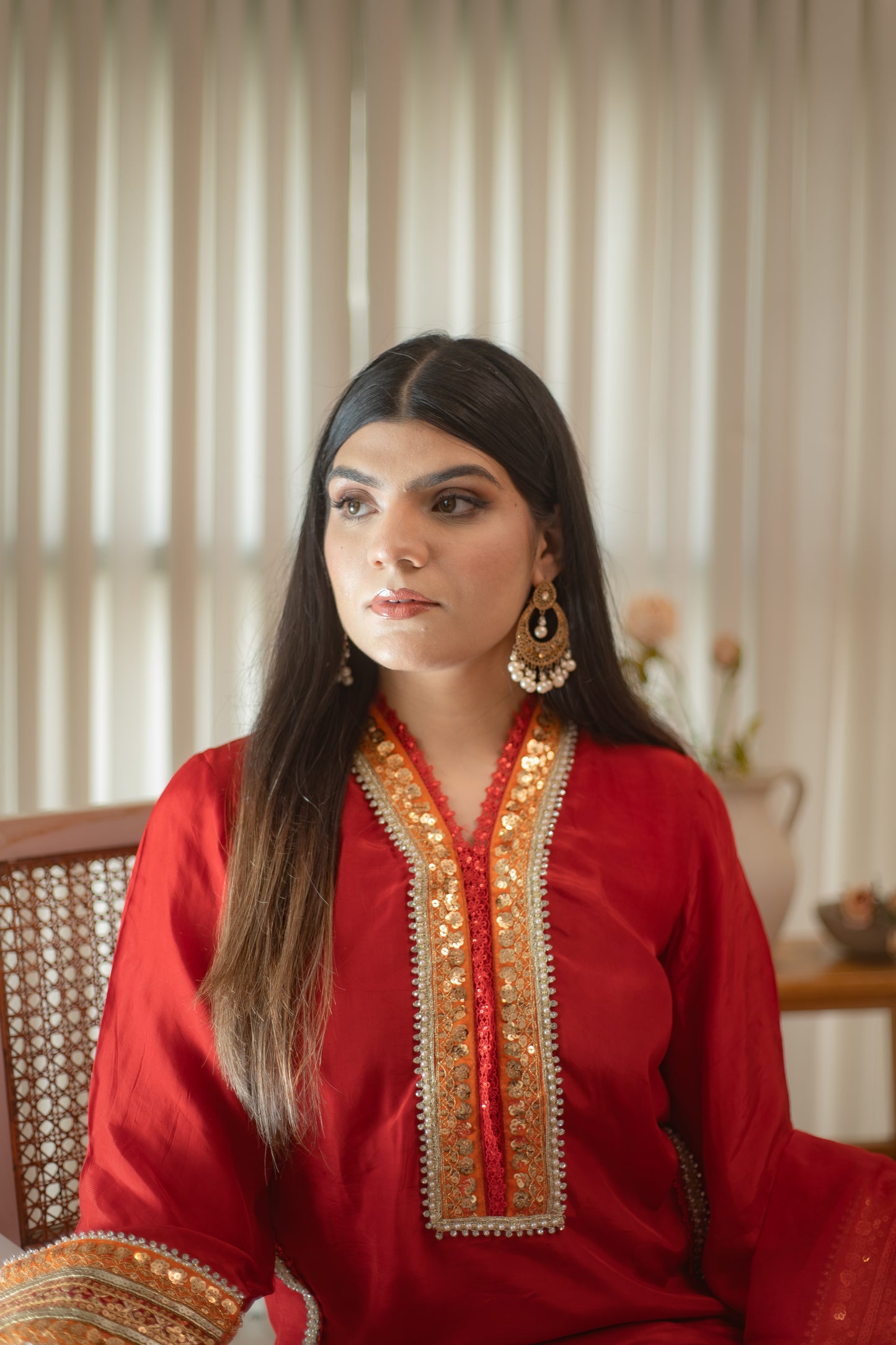 MSP 301 - Red Farshi Silk 3-Piece Outfit