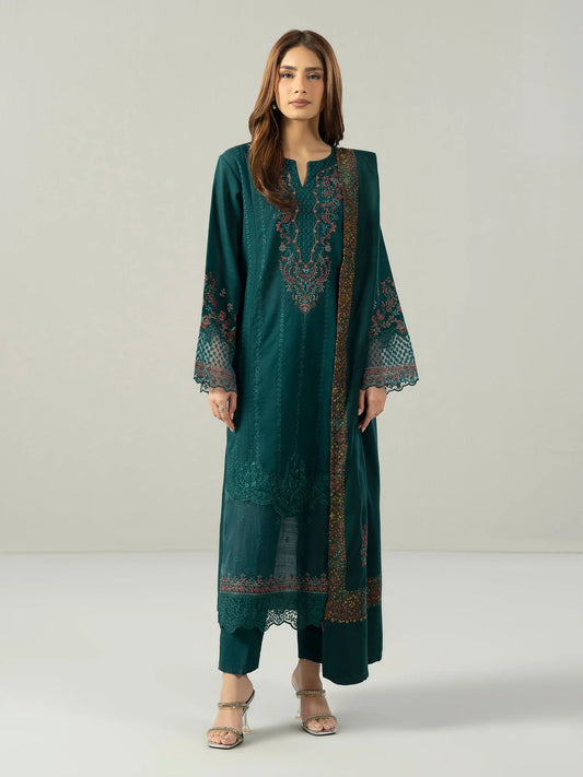 3-Piece Slub Khaddar Suit- Embroidered (Pret)