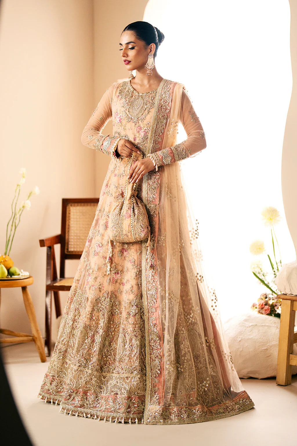 peach and gold maxi dress Women's Heli Embroidery Maxi Dress Peach Beige S/M/L/XL/XXL/Customize MEAN BLVD Peach Beige / Customize