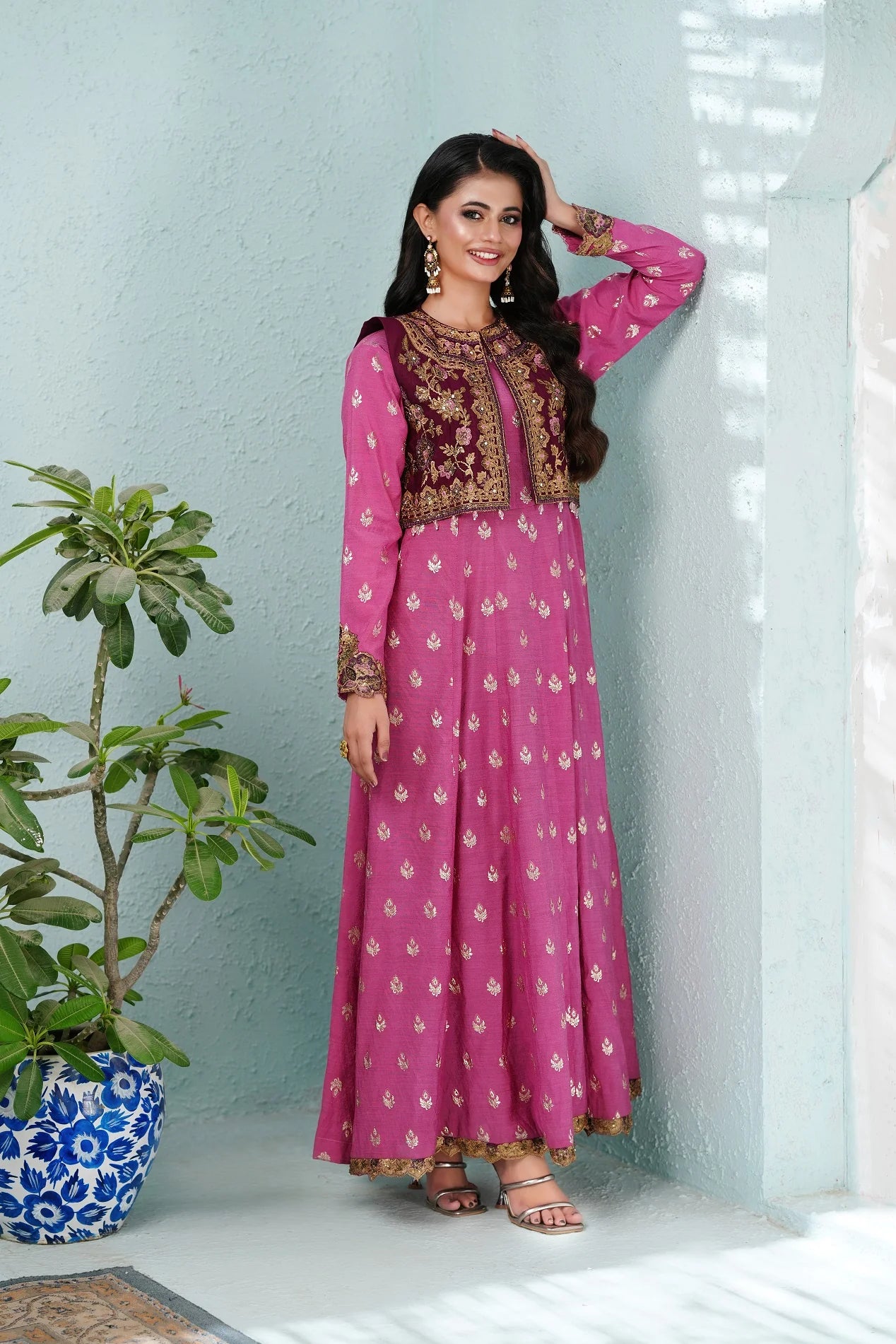 NF-6314 TeaPink Jacquard Stitched Frock