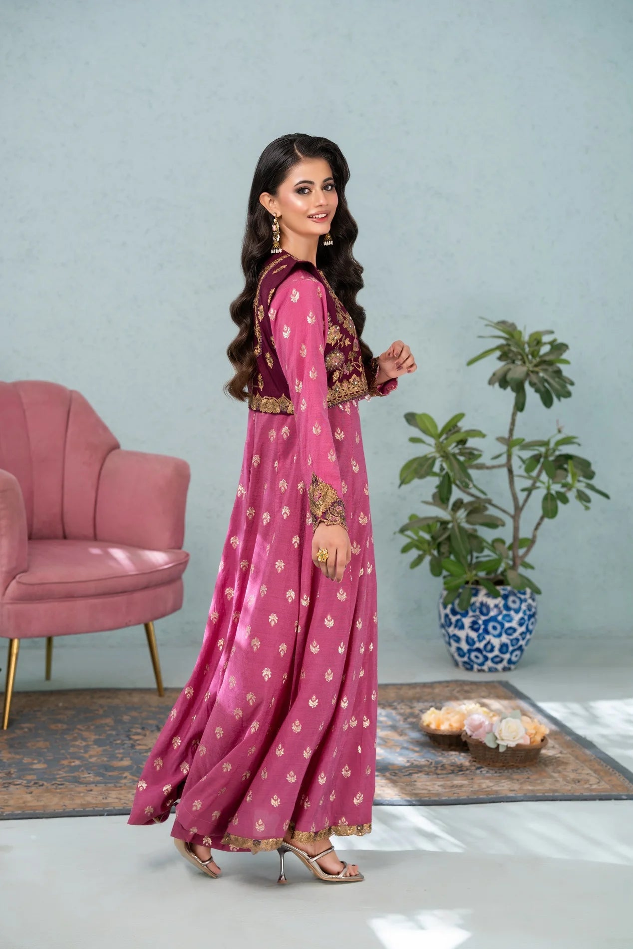 NF-6314 TeaPink Jacquard Stitched Frock
