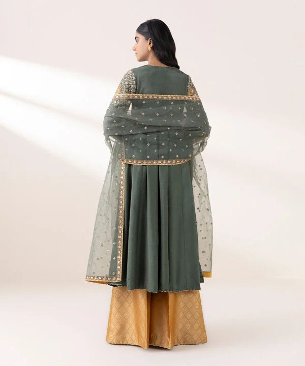 3 PIECE - EMBROIDERED RAW SILK SUIT