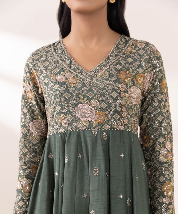 3 PIECE - EMBROIDERED RAW SILK SUIT