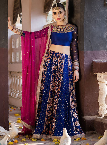 Front View of Cobalt Blue Lehenga Choli