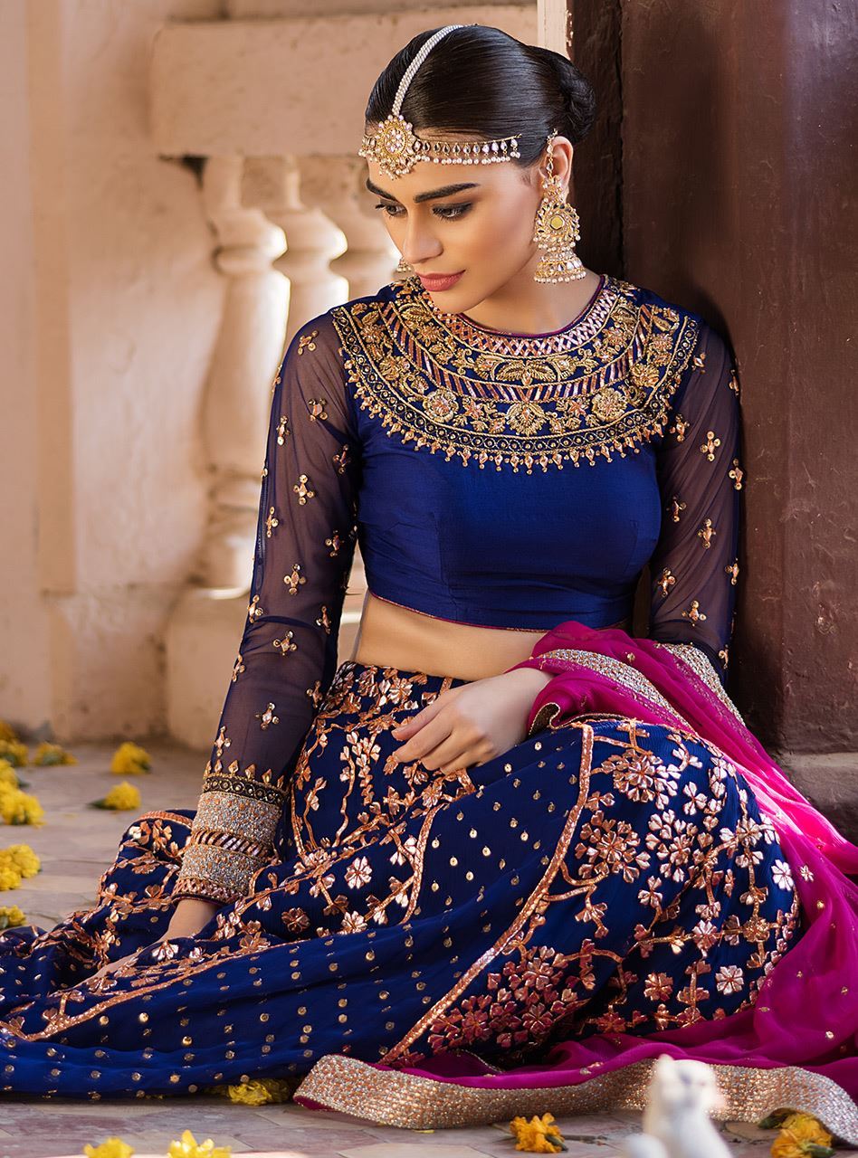 Close-Up of Embroidery on Cobalt Blue Choli